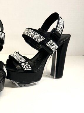 Karl Lagerfeld Paris Alessia Embellished Ankle-Strap Sling back  Platforms
